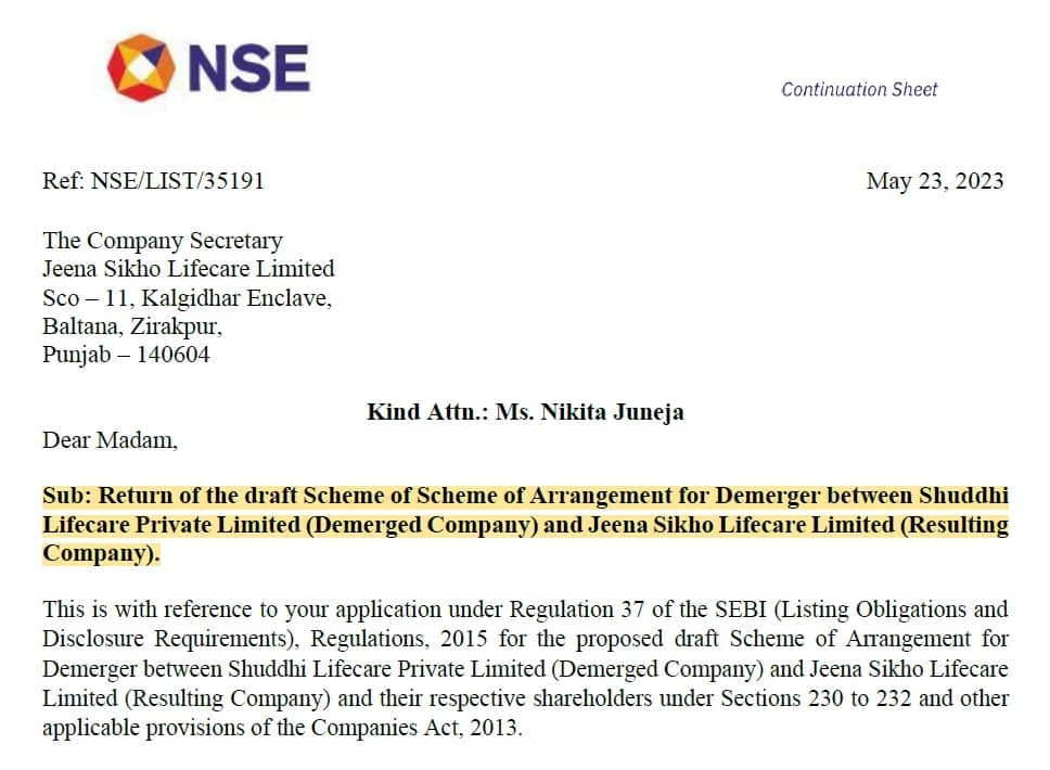 NSE Demerger Scheme Return