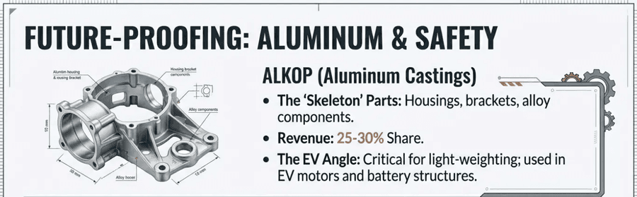 Alkop die-cast parts for lighter vehicle frames
